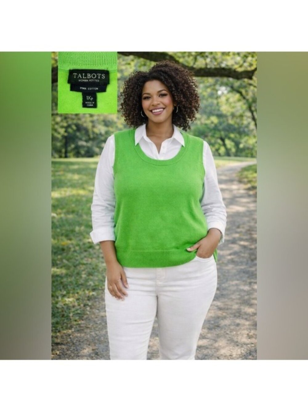 Talbots Vibrant Green Sleeveless Sweater Vest 1XP Petite